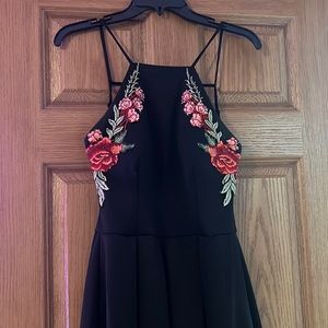 Black Homecoming Dress with Flowered Bodice